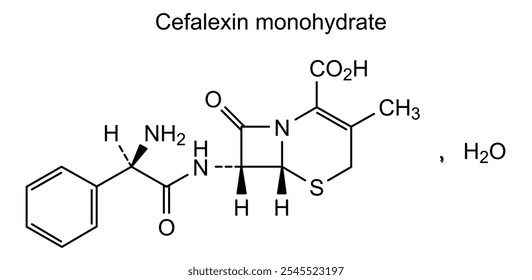 Estrutura química da cefalexina monohidratada, substância medicamentosa