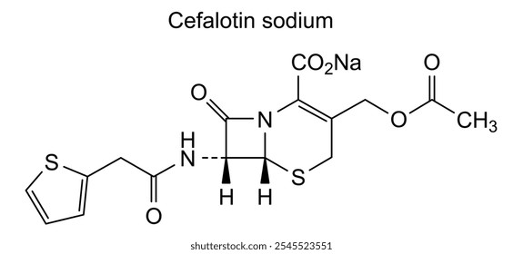 Estrutura química da cefalotina sódica, substância medicamentosa