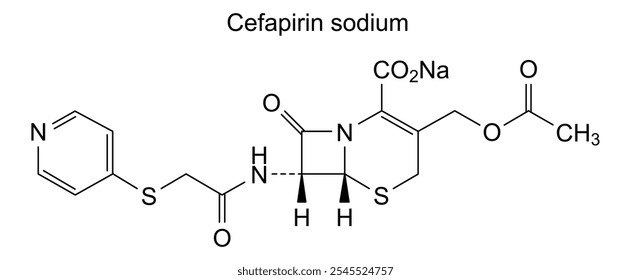 Estrutura química da cefapirina sódica, substância medicamentosa