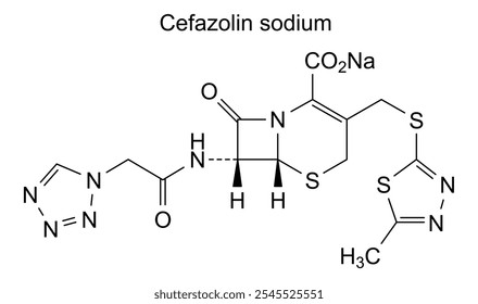 Estrutura química da cefazolina sódica, substância medicamentosa