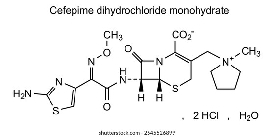 Estrutura química do dicloridrato de cefepima monohidratado, substância medicamentosa