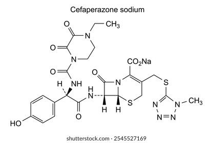 Estrutura química da cefoperazona sódica, substância medicamentosa