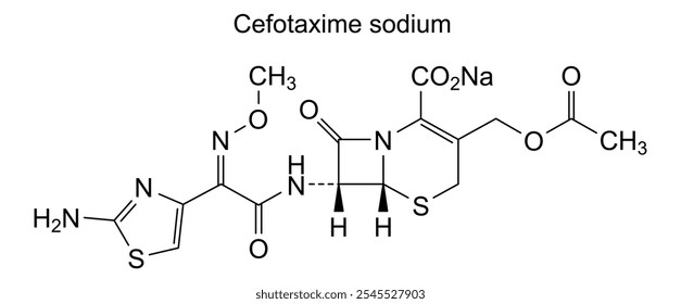 Estrutura química da cefotaxima sódica, substância medicamentosa