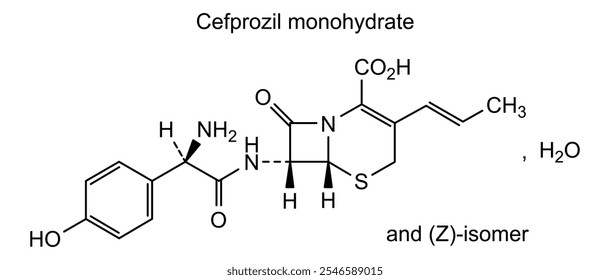 Estrutura química do cefprozil mono-hidratado, substância medicamentosa