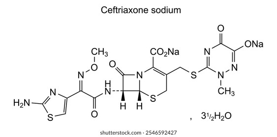 Estrutura química da ceftriaxona sódica, substância medicamentosa