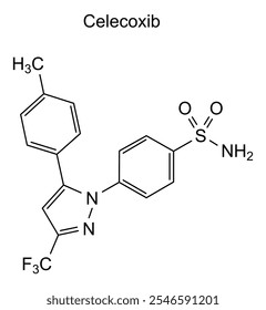 Estrutura química do celecoxib, substância medicamentosa