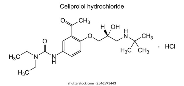 Estrutura química do cloridrato de celiprolol, substância medicamentosa