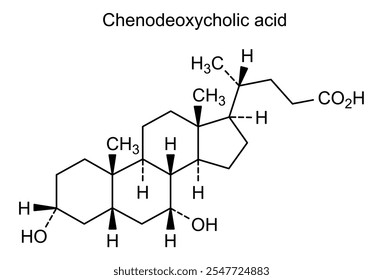 Estrutura química do ácido quenodesoxicólico, substância medicamentosa