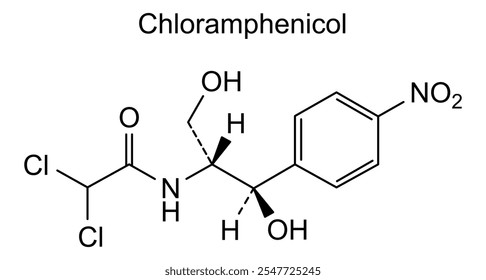 Estrutura química do cloranfenicol, substância medicamentosa