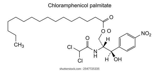 Estrutura química do palmitato de cloranfenicol, substância medicamentosa