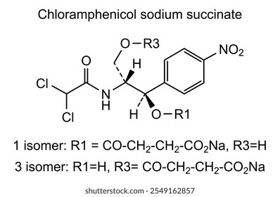 Estrutura química do succinato de sódio de cloranfenicol, substância medicamentosa