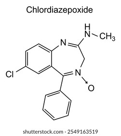 Estrutura química do clordiazepóxido, substância medicamentosa
