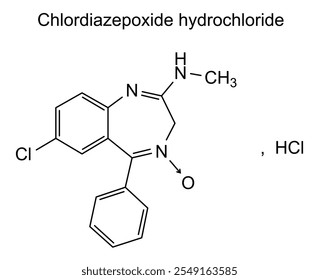 Estrutura química do cloridrato de clordiazepóxido, substância medicamentosa