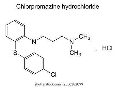 Estrutura química do cloridrato de clorpromazina, substância medicamentosa