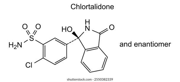 Estrutura química da clortalidona, substância medicamentosa