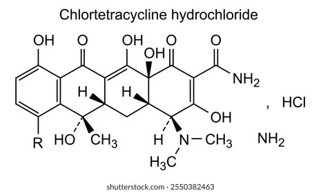 Estrutura química do cloridrato de clorotetraciclina, substância medicamentosa