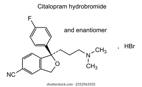 Estrutura química do bromidrato de citalopram, substância medicamentosa