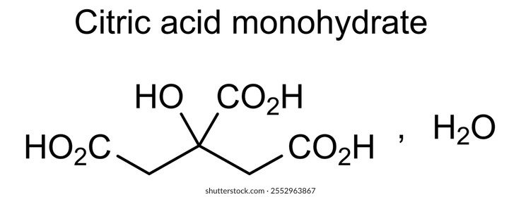 Estructura química del ácido cítrico monohidrato, sustancia de la droga