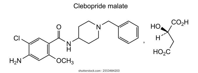 Chemical structure of clebopride malate, drug substance