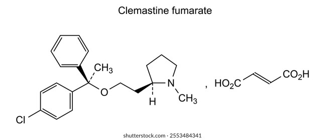 Chemical structure of clemastine fumarate, drug substance