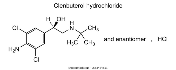 Chemical structure of clenbuterol hydrochloride, drug substance