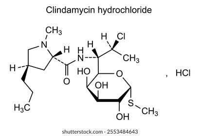 Chemical structure of clindamycin hydrochloride, drug substance