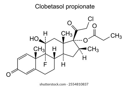 Chemical structure of clobetasol propionate, drug substance