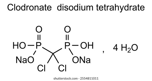 Chemical structure of clodronate disodium tetrahydrate, drug substance