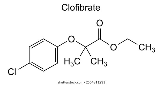 Chemical structure of clofibrate, drug substance