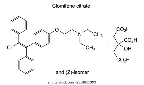 Chemical structure of clomifene citrate, drug substance