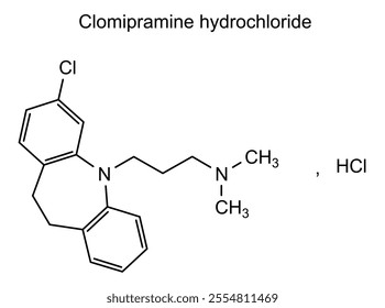 Chemical structure of clomipramine hydrochloride, drug substance