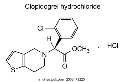 Chemical structure of clopidogrel hydrochloride, drug substance