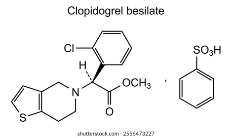 Chemical structure of clopidogrel hydrochloride, drug substance