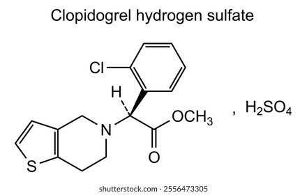 Chemical structure of clopidogrel hydrogen sulfate, drug substance