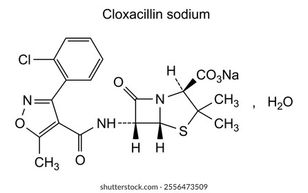 Chemical structure of cloxacillin sodium, drug substance