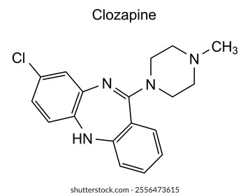 Chemical structure of clozapine, drug substance