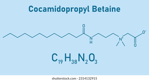 Chemical structure of Cocamidopropyl Betaine (C19H38N2O3). Chemical resources for teachers and students. Vector illustration.