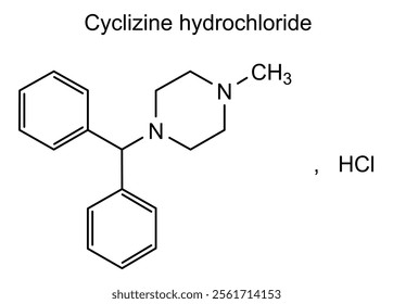 Chemical structure of cyclizine hydrochloride, drug substance