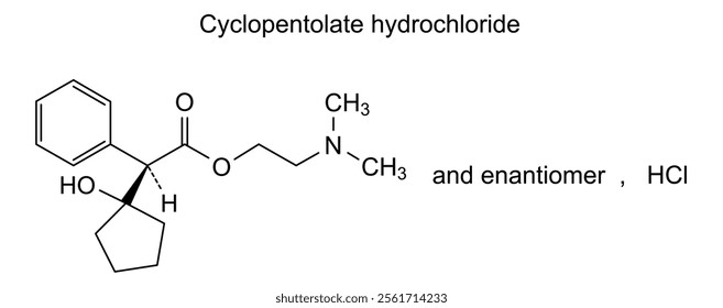 Chemical structure of cyclopentolate hydrochloride, drug substance