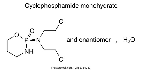 Chemical structure of cyclophosphamide monohydrate, drug substance