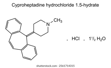 Chemical structure of cyproheptadine hydrochloride 1.5-hydrate, drug substance