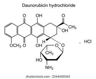 Chemical structure of daunorubicin hydrochloride, drug substance