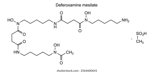 Chemical structure of deferoxamine mesilate, drug substance