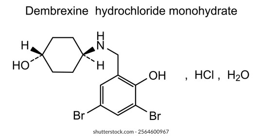 Chemical structure of dembrexine hydrochloride monohydrate, drug substance