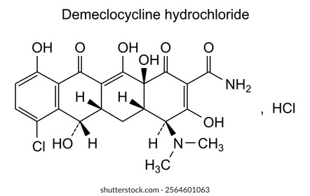 Chemical structure of demeclocycline hydrochloride, drug substance