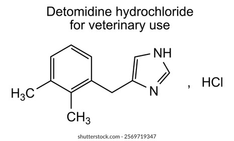 Chemical structure of detomidine hydrochloride for veterinary use, drug substance