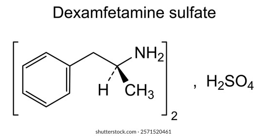 Chemical structure of dexamfetamine sulfate, drug substance