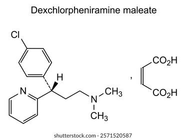 Chemical structure of dexchlorpheniramine maleate, drug substance