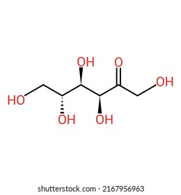 chemical structure of d-fructose (C6H12O6)