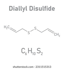 Chemical structure of Diallyl disulfide (C6H10S2). Chemical resources for teachers and students. Vector illustration isolated on white background.